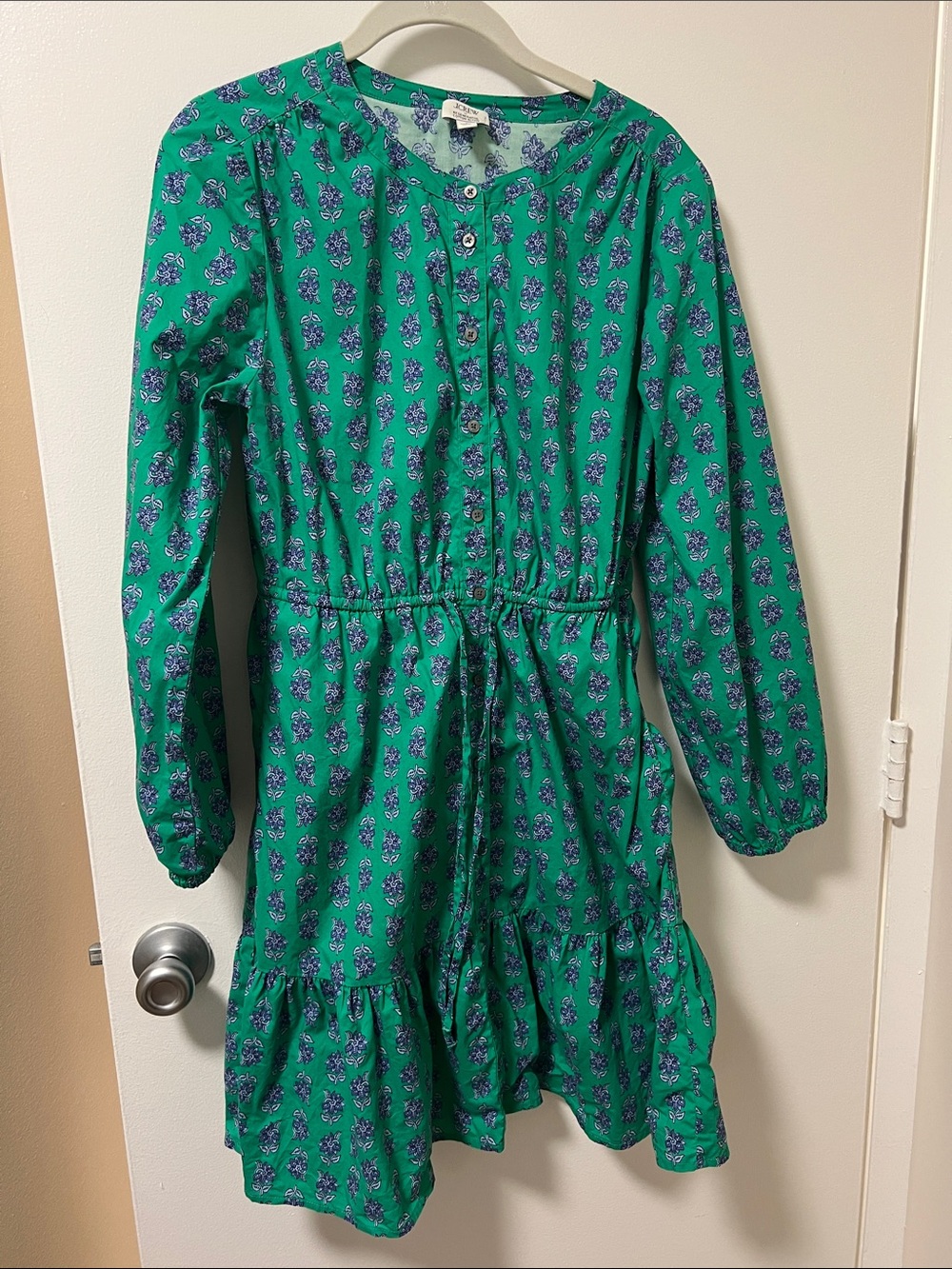 J. Crew Green Floral Button-Front Top